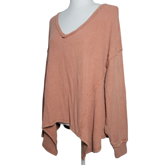 NWT Pink Rose Waffle Knit Thermal Mineral Wash Oversized Trapeze Fit Shirt SM - Picture 2 of 11